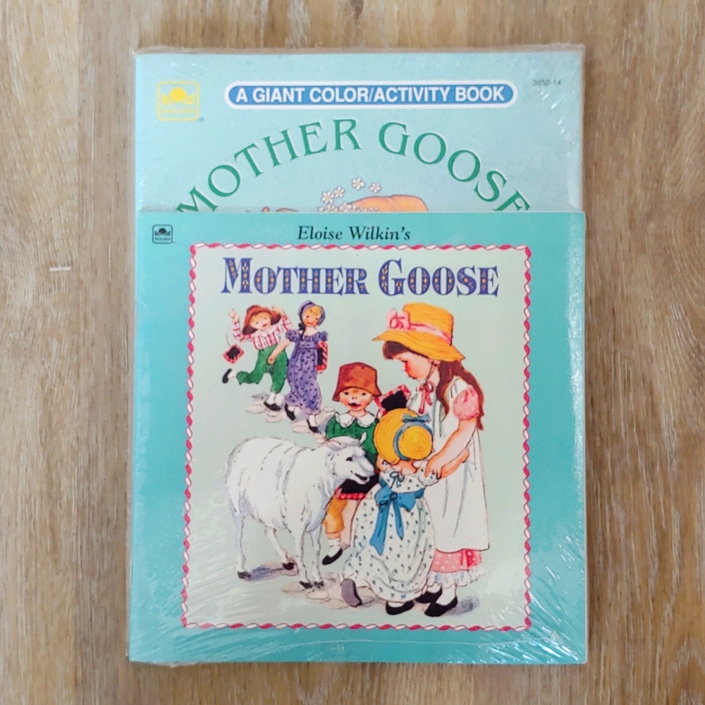 Rare Vintage 1975 Golden Mother Goose Puzzle Story Book Color Activity Book Set